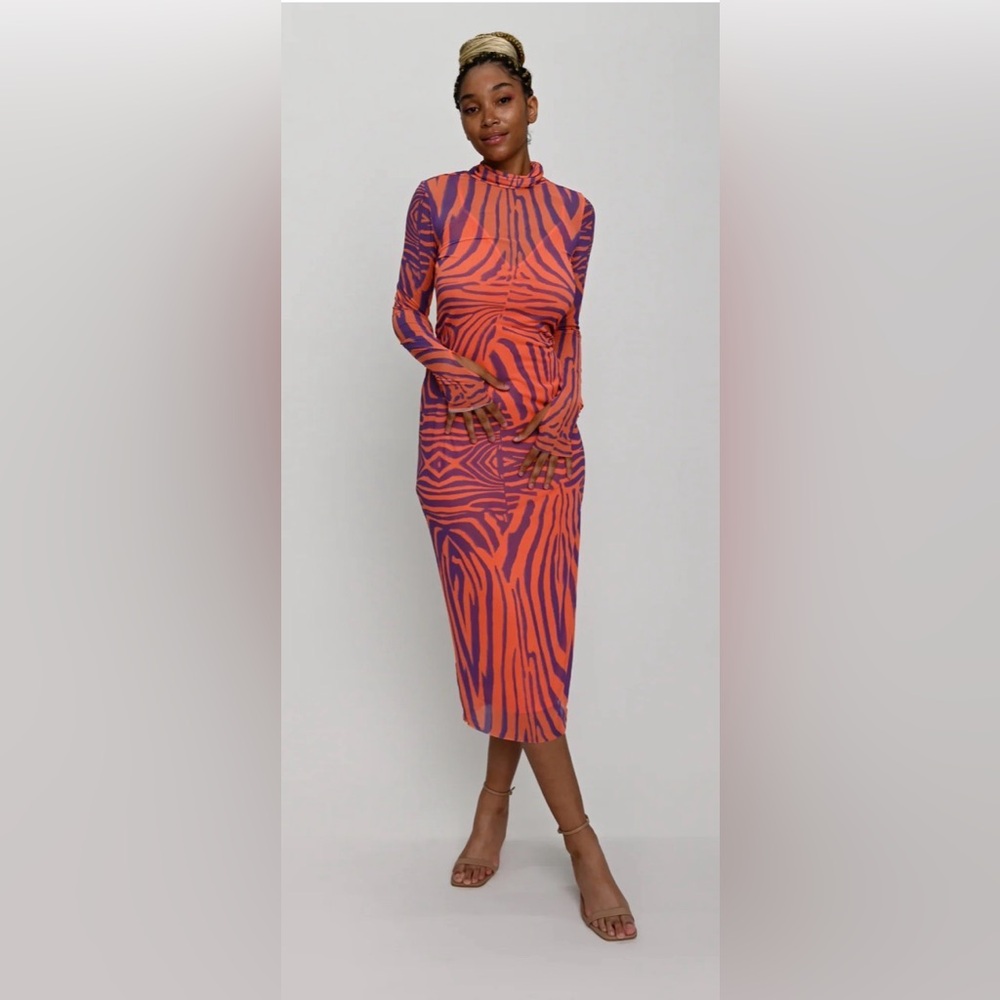 AFRM  Vibrant Orange and Purple Zebra Patterned Dress